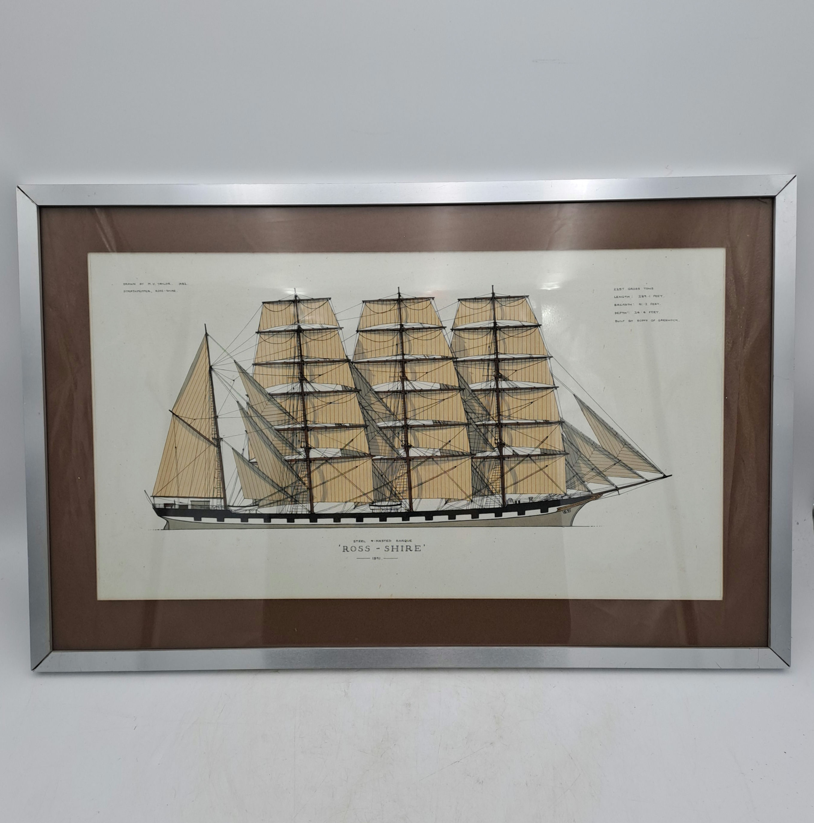 Vintage Framed Print of Steel 4 Masted Barque "Ross-Shire"