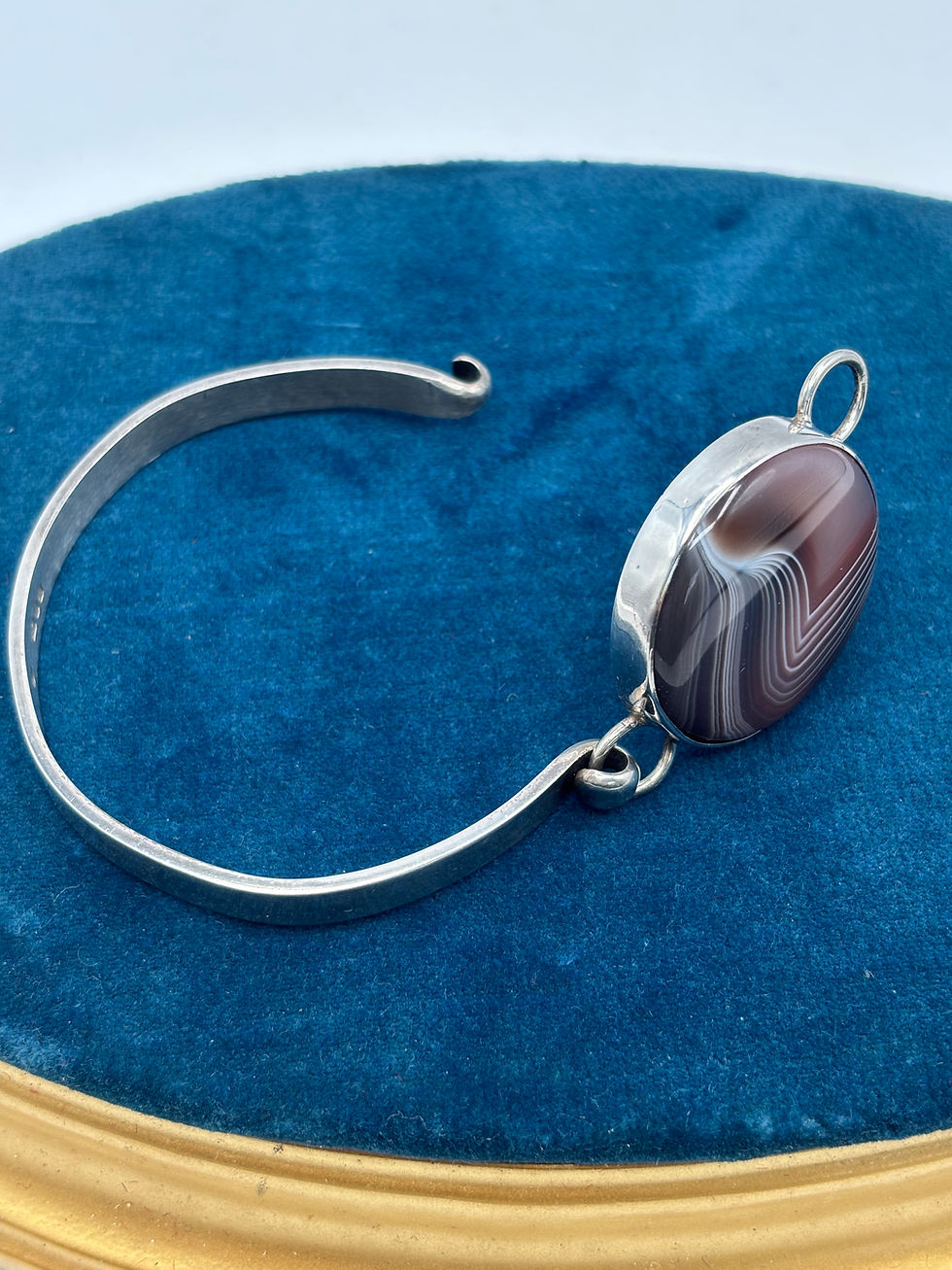 Thumbnail: Vintage Sterling Silver Agate Bangle. Hallmarked London 1975