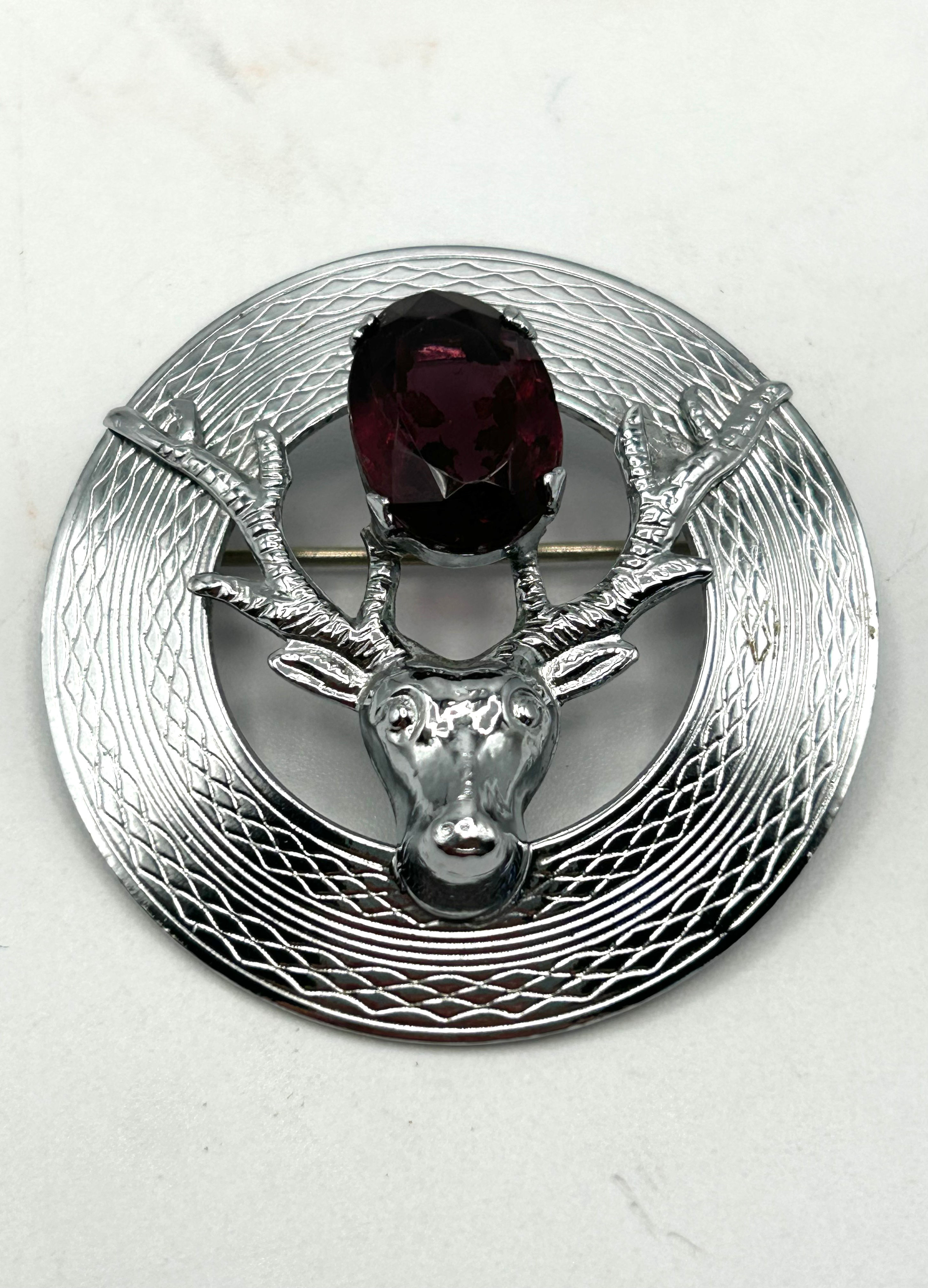 Silver Tone Scottish Stag Brooch Made By Mizpah 