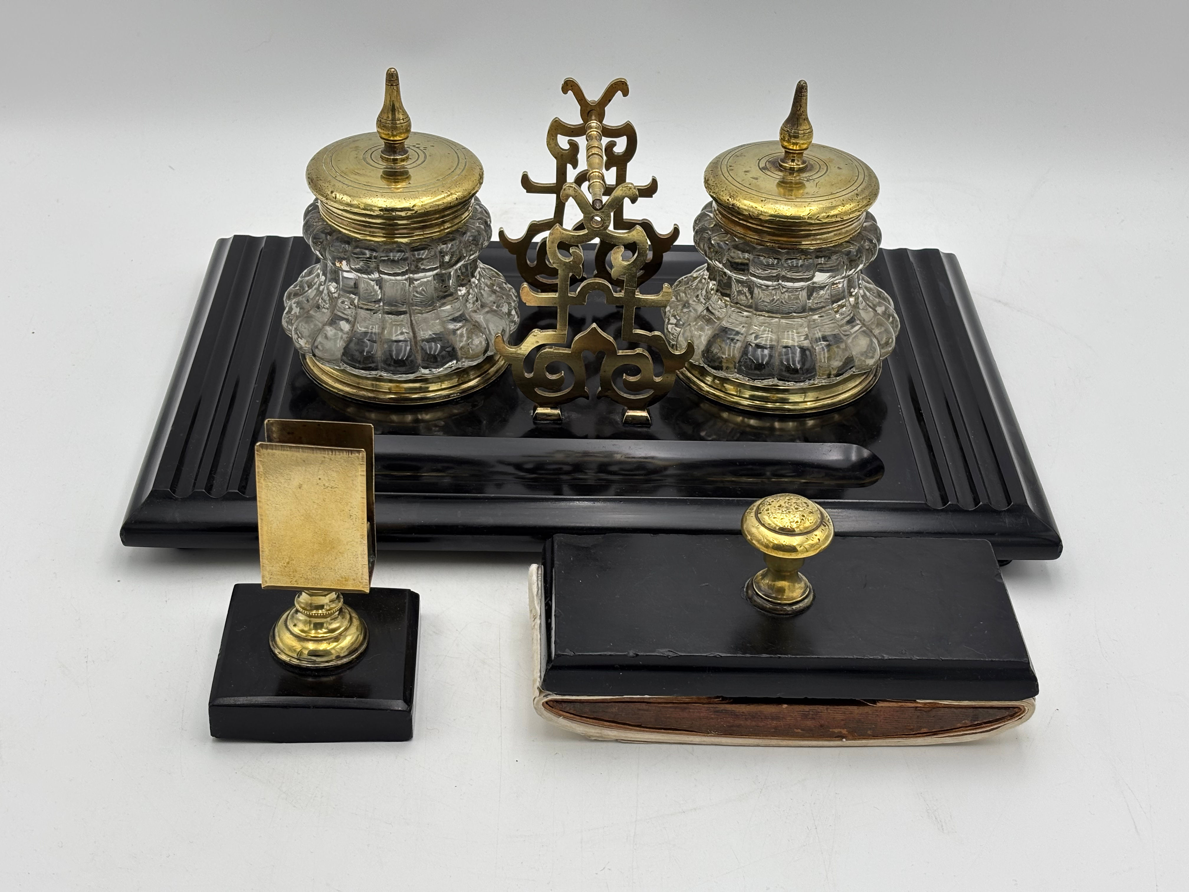 Antique Victorian Black Slate Desk Set.