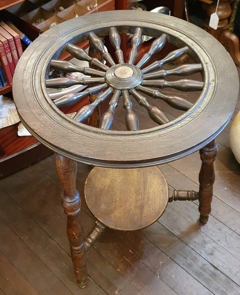Thumbnail: Unique Oak Spinning Wheel Table