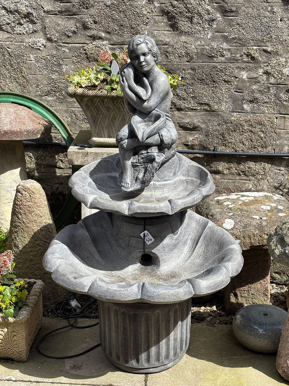 Thumbnail: 4ft Composite Stone Garden Water Feature. Child pouring water down a series of c