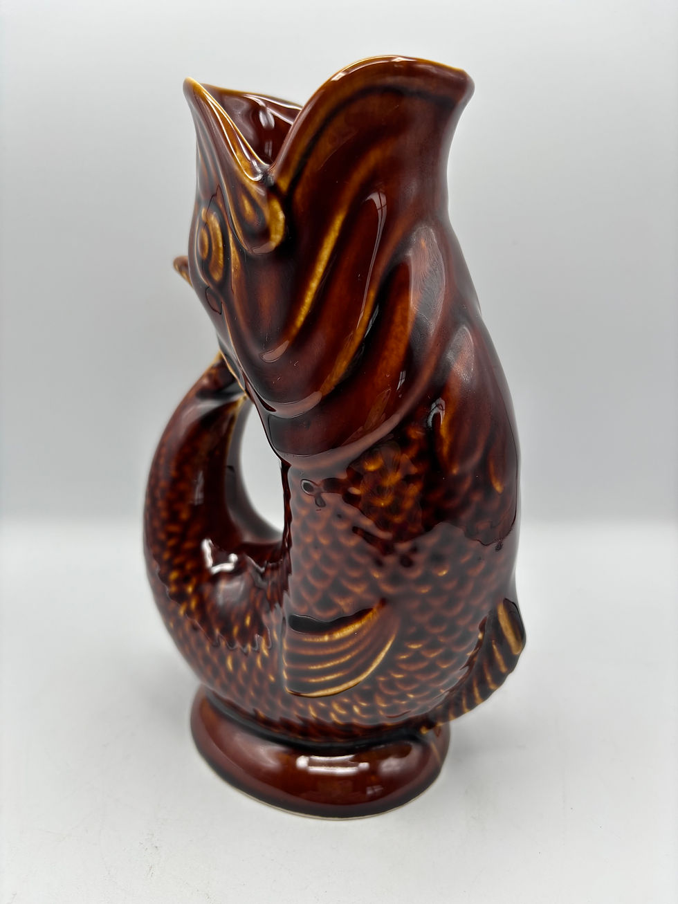 Thumbnail: Vintage Dartmouth Pottery Brown Gurgle Fish Jug