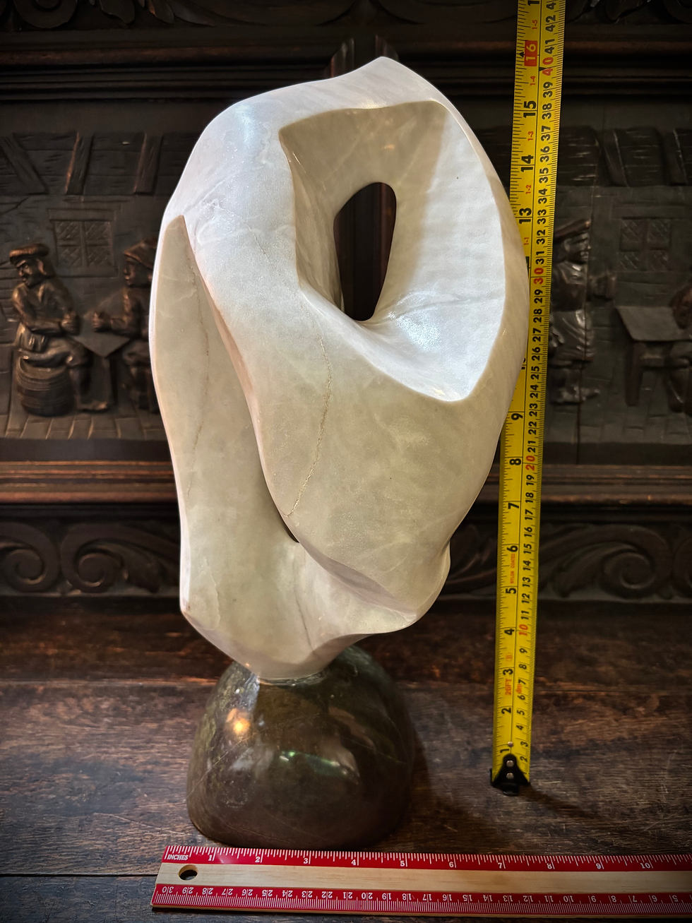 Thumbnail: Large Carrera Marble Abstract Sculpture on a Portsoy Marble Base  “Rising Form” 