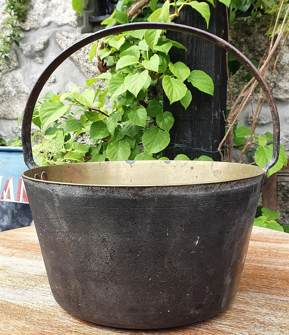 Thumbnail: Heavy Vintage Teflon Coated Brass Jam Pot Halloween