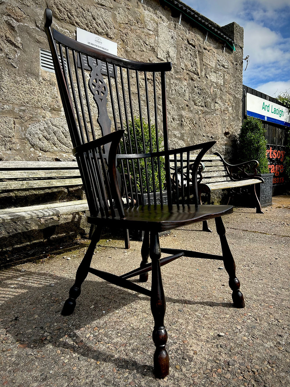 Thumbnail: Vintage Dark Oak High Back Windsor Chair 
