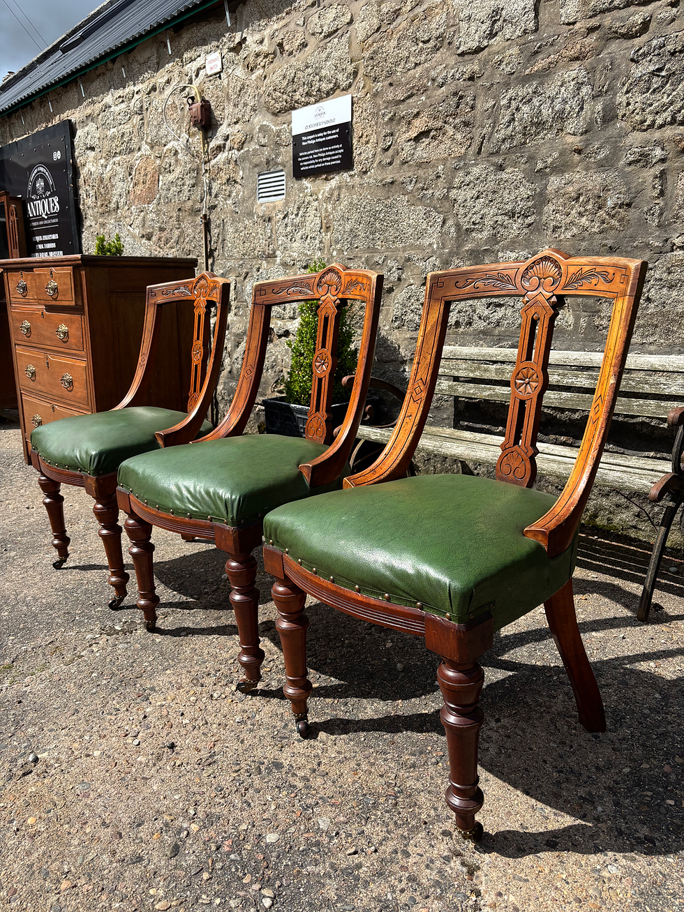 Thumbnail: Set of Six Victorian Aesthetic-style oak library chairs,