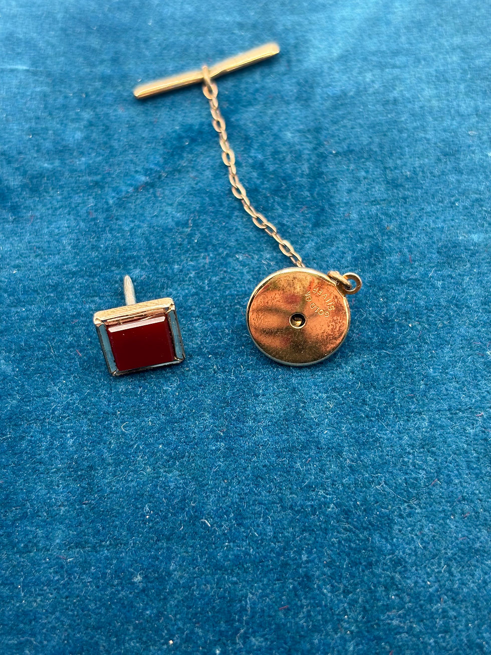 Thumbnail: Vintage Gold on Silver Carnelian Tie Clip/Pin
