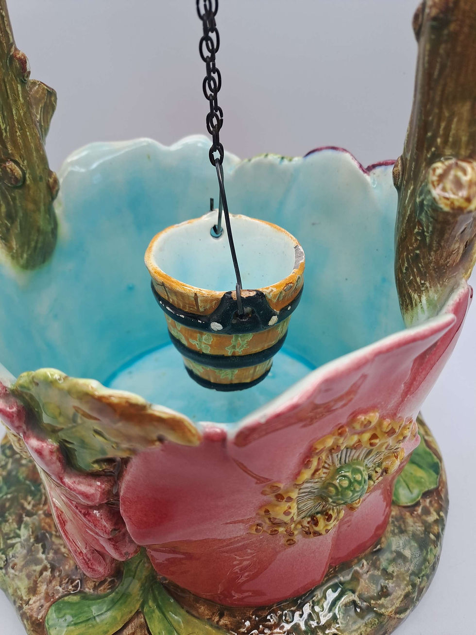 Thumbnail: French Delphin Massier Majolica Ceramic Wishing Well