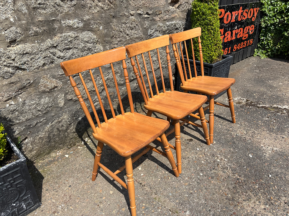 Thumbnail: Set of Three Beech Spindleback Farmhouse Kitchen Chairs 