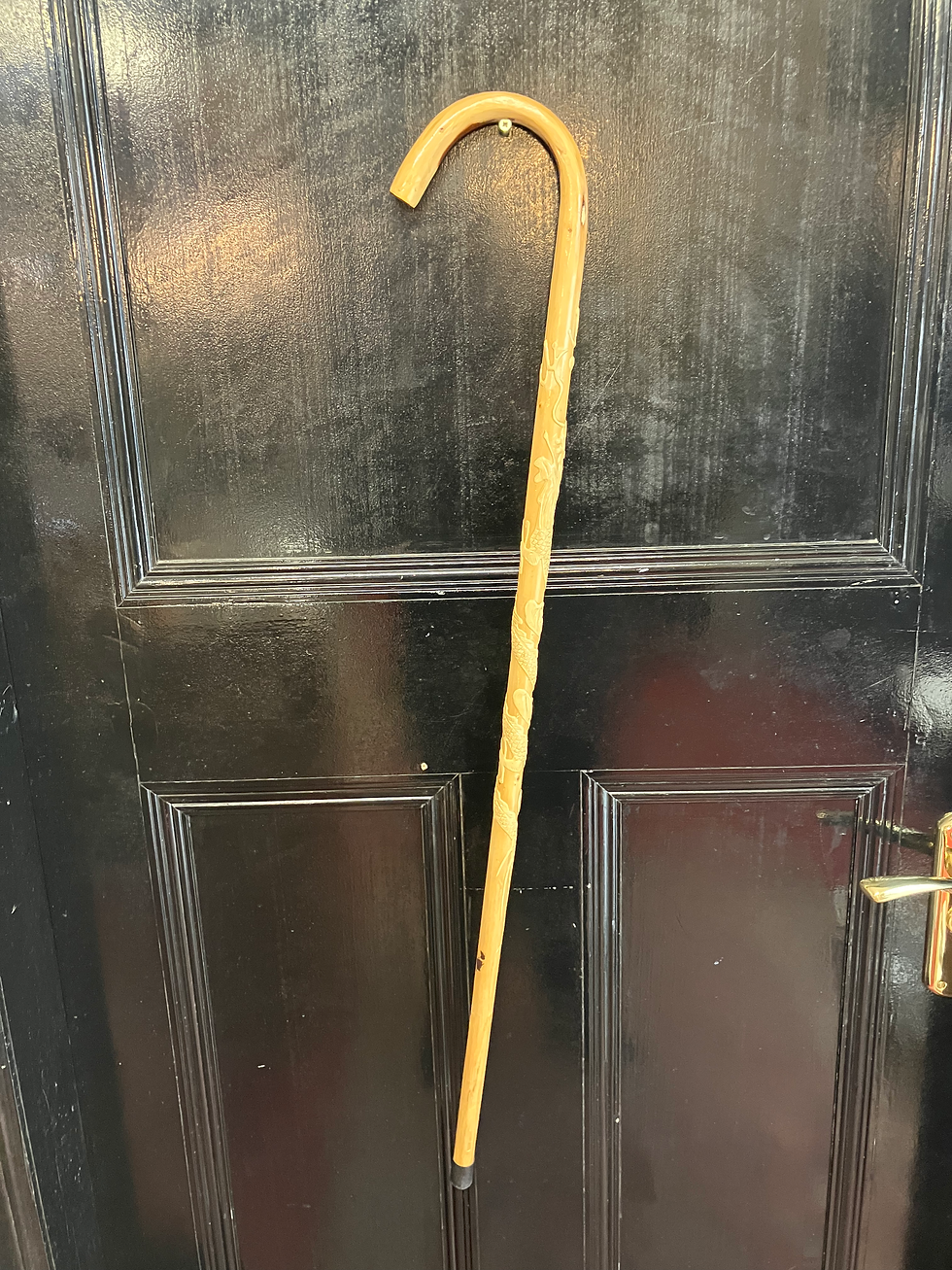 Antique Wooden Cane Depicting a Dragon chasing a Fiery Pearl Walking Stick