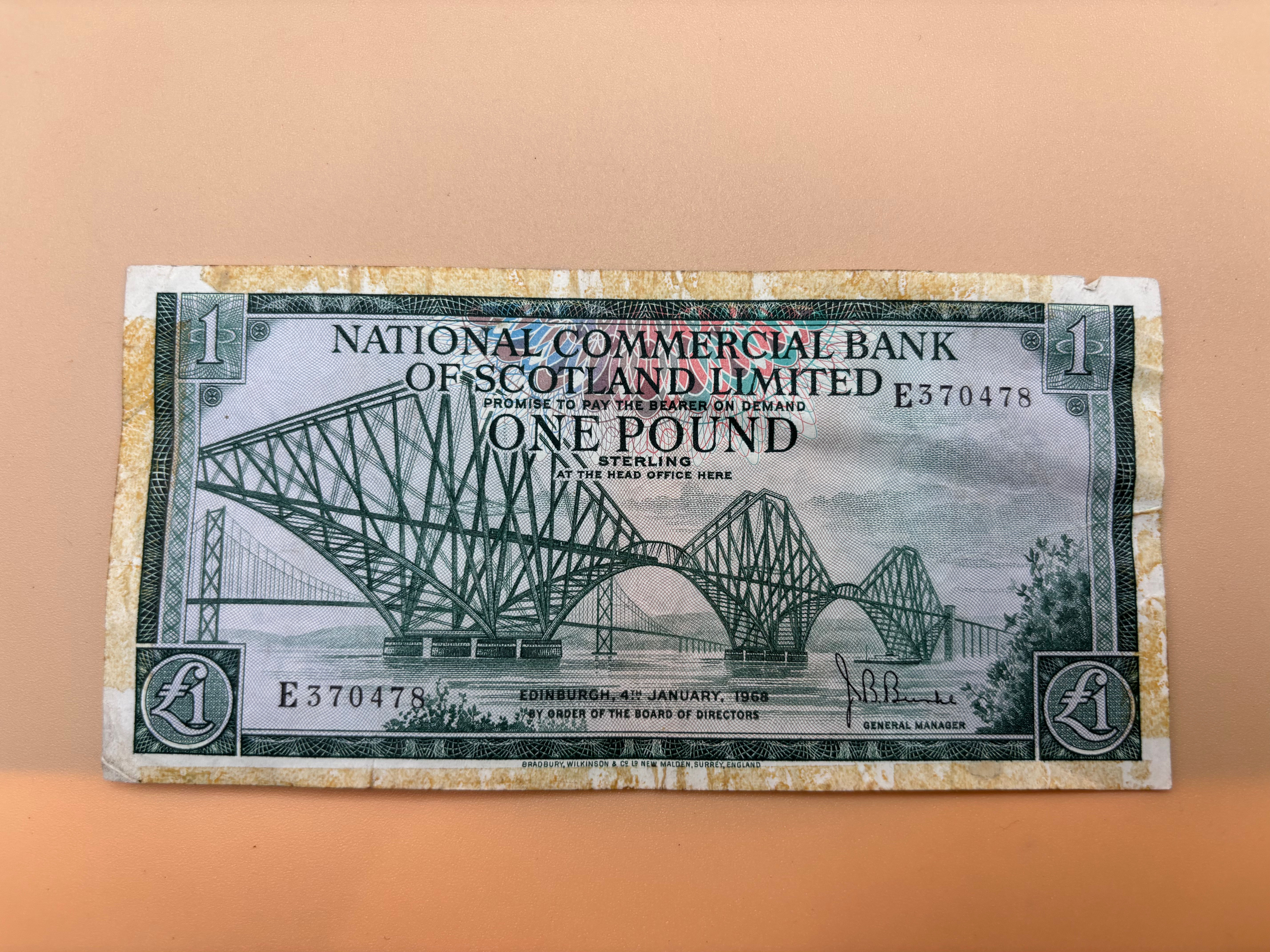 Bank Note : National Commercial Bank of Scotland £1 Banknote 1968