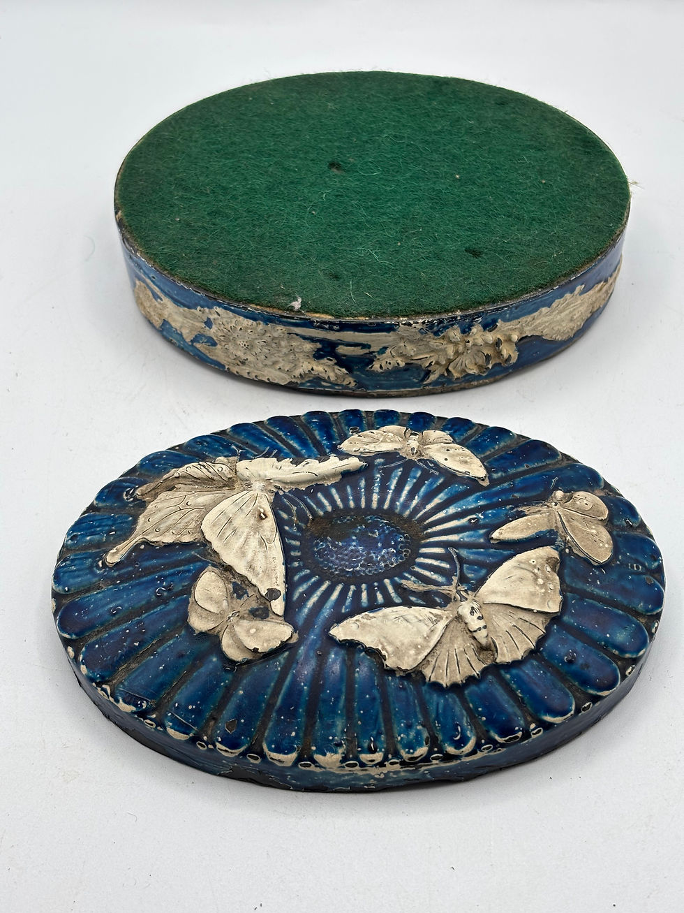 Thumbnail: Antique Japanese heavy Metal Tin  decorative lidded tin featuring a detailed, th