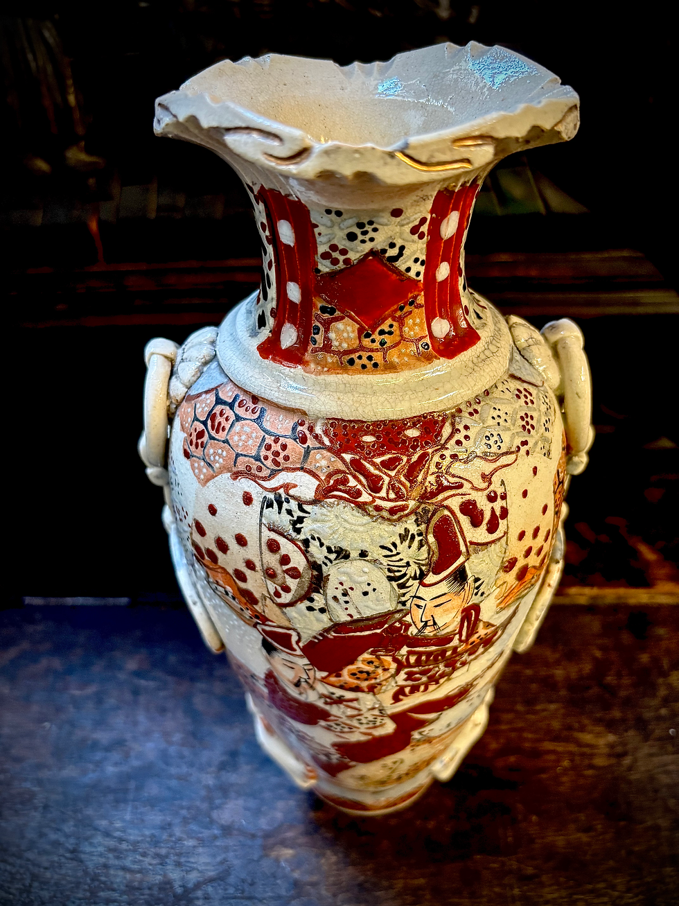 Thumbnail: Antique 19th Century Japanese Pottery Satsuma Meiji Period Kyoto Moriage Hand Pa