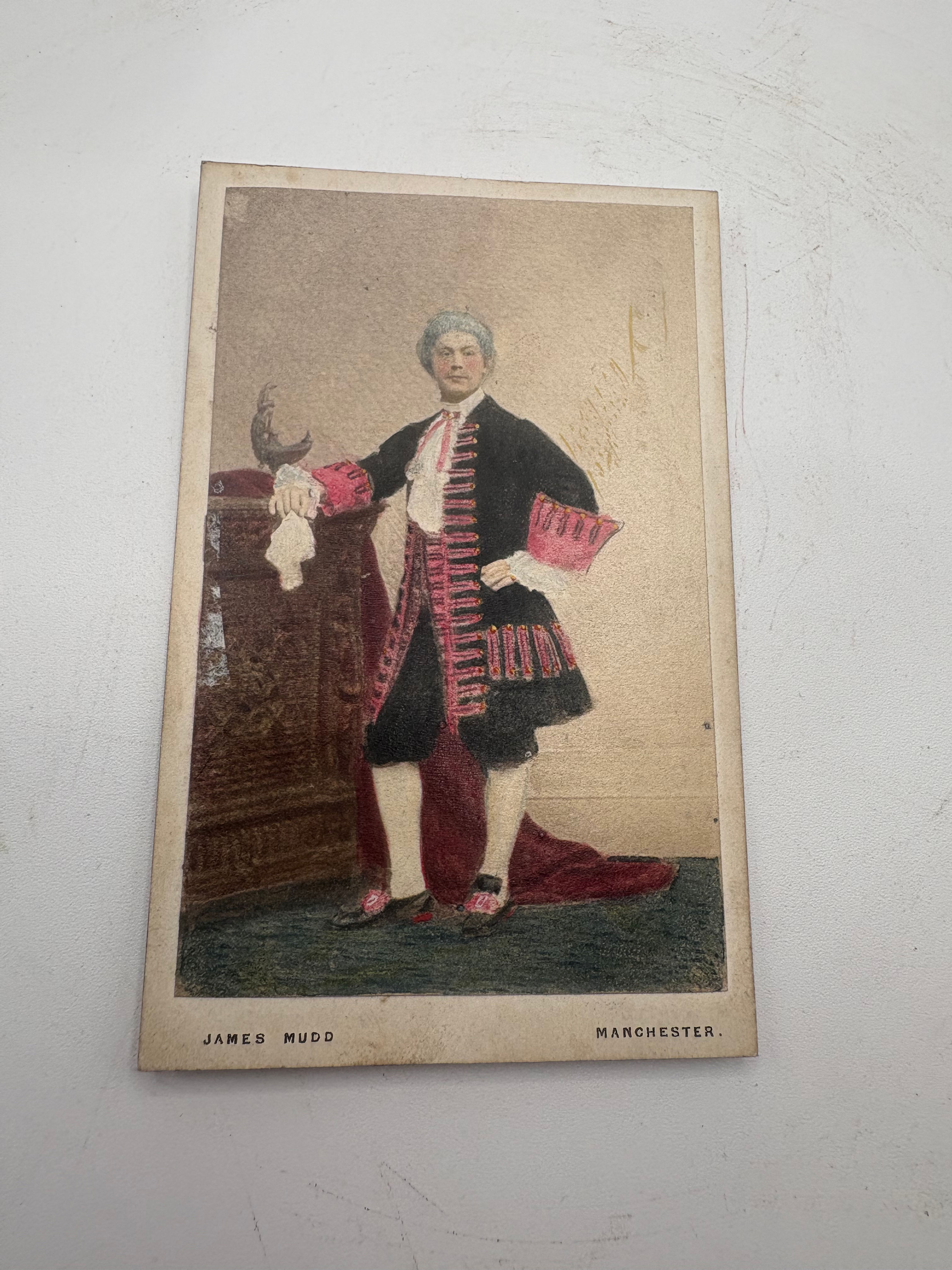 Antique Cabinet Card of a Gentleman in Georgian Clothes Hand Coloured 