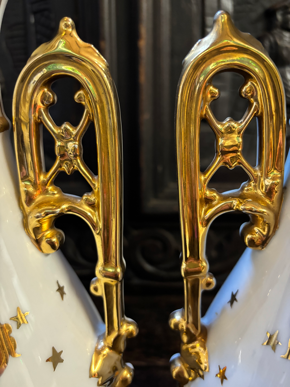 Thumbnail: Pair of antique Victorian French religious monogram Limoges porcelain vases mark
