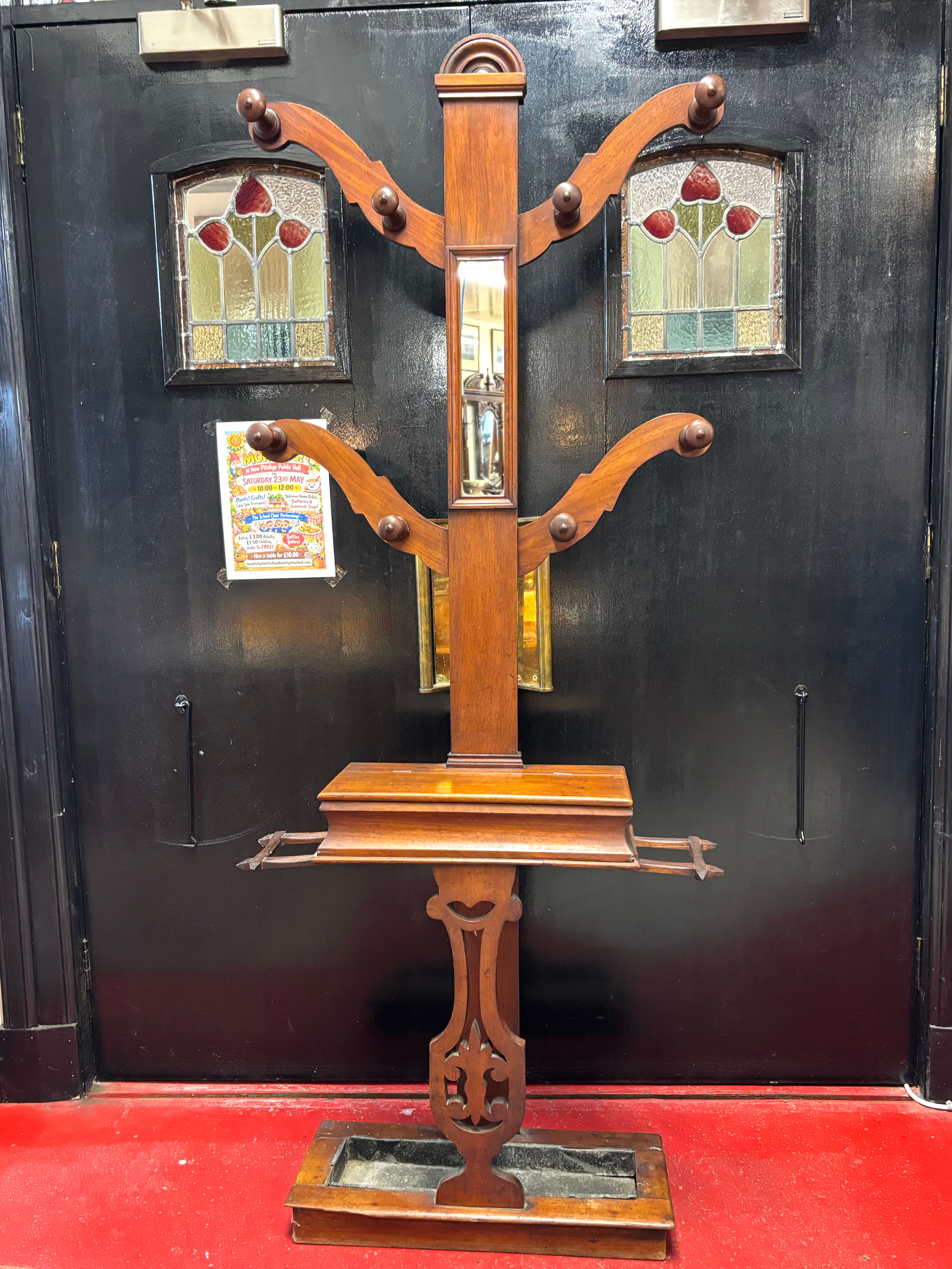 Victorian Tree Hall Stand in Mahogany with Mirror Umbrella Stick Stands with Dri