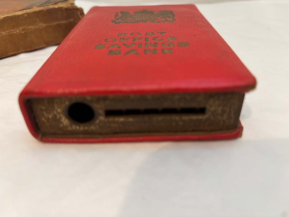 Thumbnail: Vintage Post Office Savings Bank - Royal Mail red money box in the shape of a bo