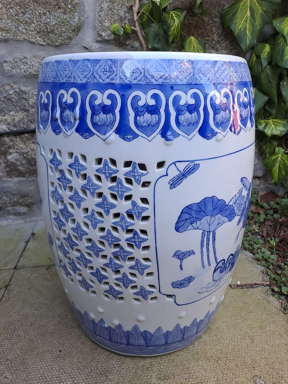 Thumbnail: Oriental Ceramic Plant Stand in Blue White Lotus Design