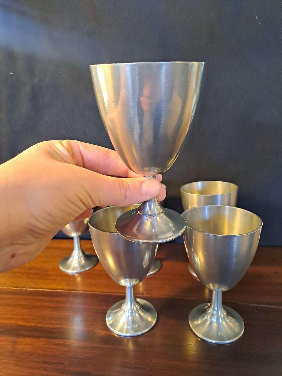 Thumbnail: Set of 6 Pewter Goblets
