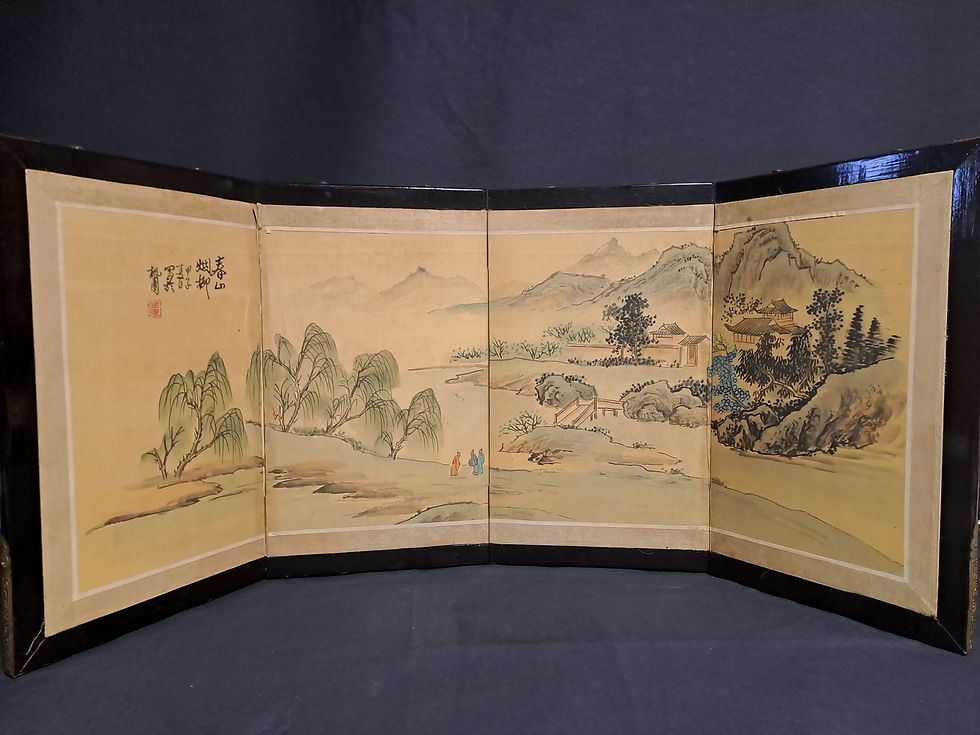 Thumbnail: Vintage Handpainted Oriental Folding Screen