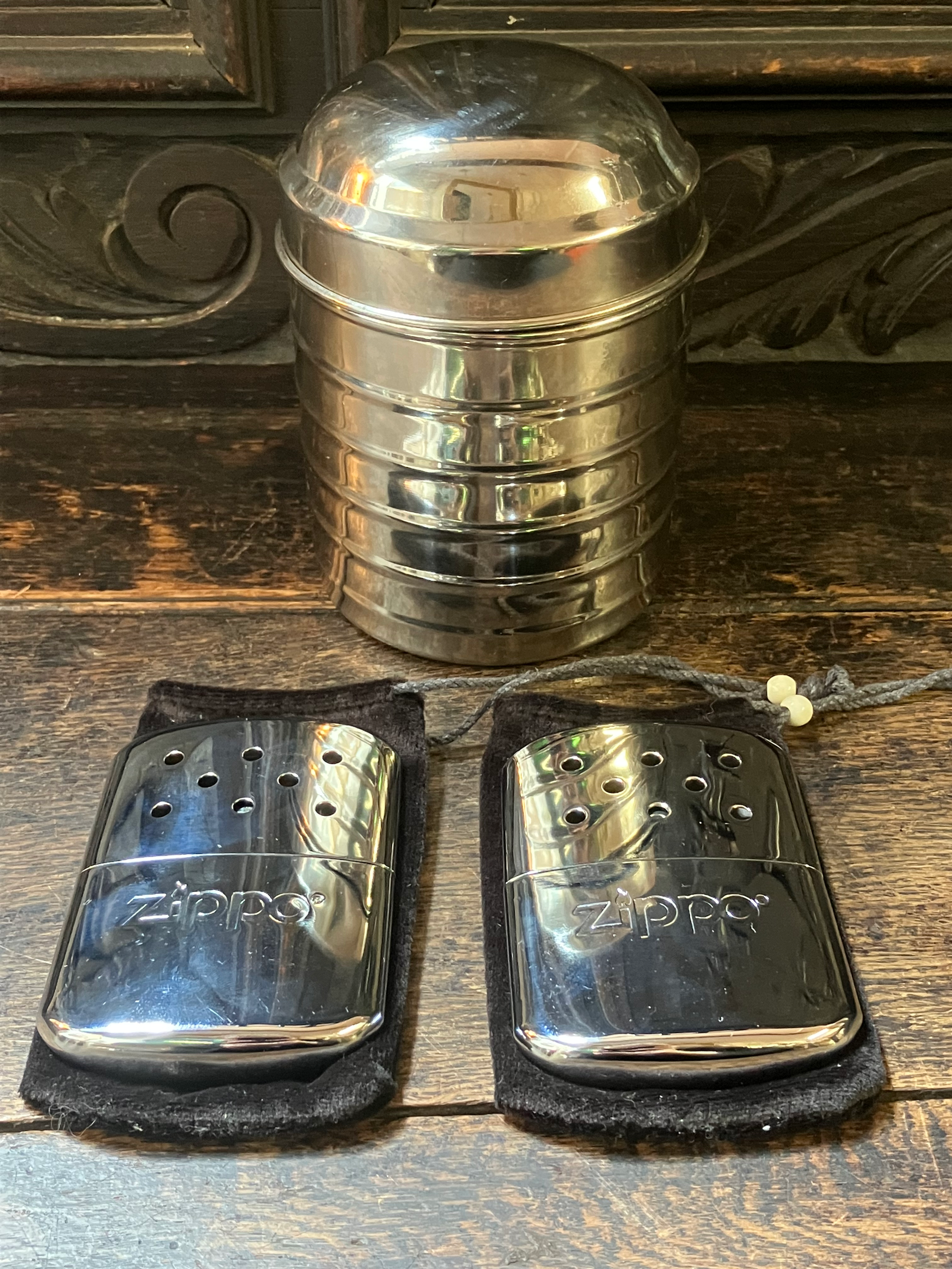 Vintage Pair of Zippo Hand Warmers Cased Inside Small Tin