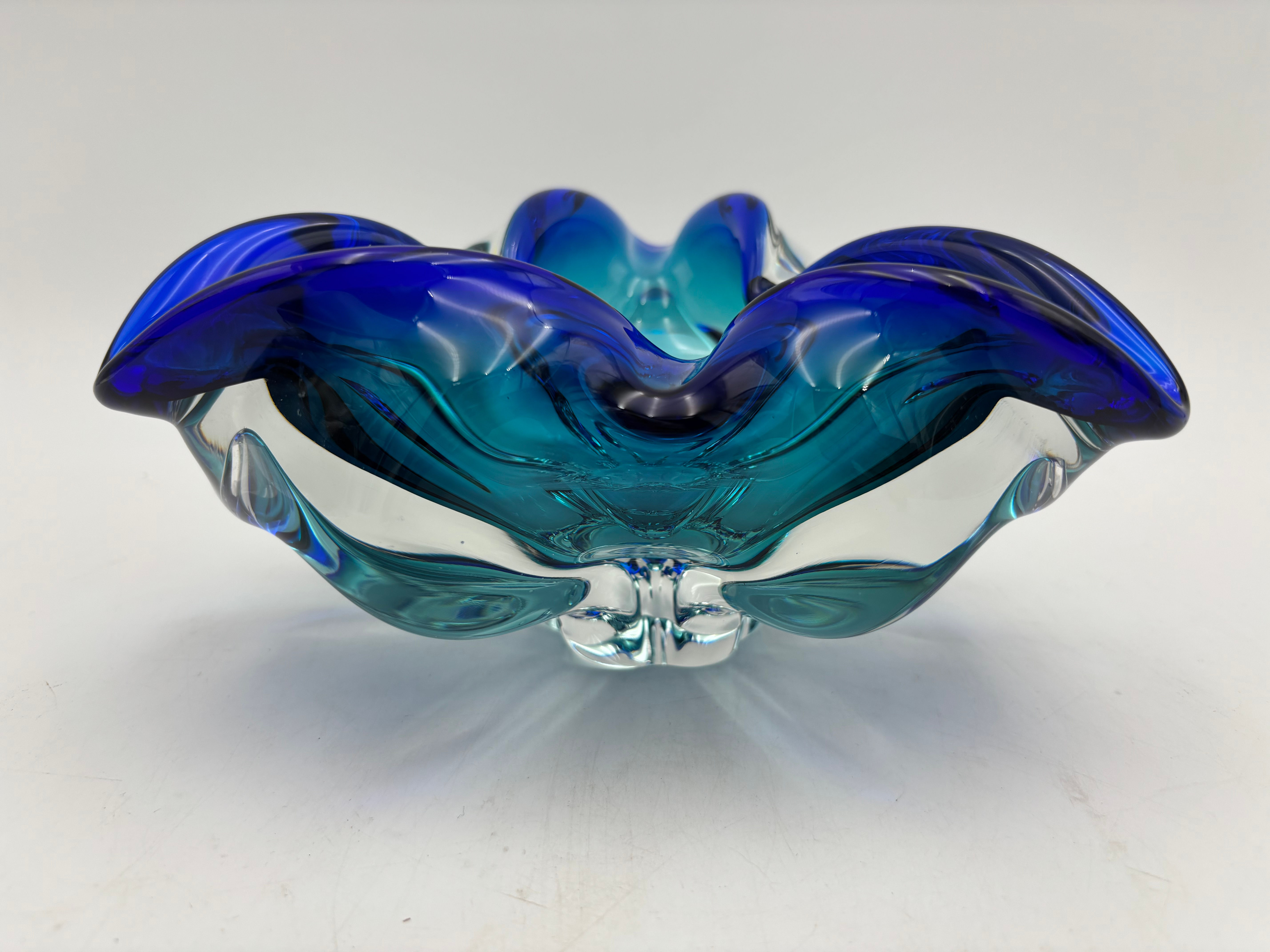 Vintage Chřibská Czech Turquoise & Blue Glass Bowl by Josef Hospodka