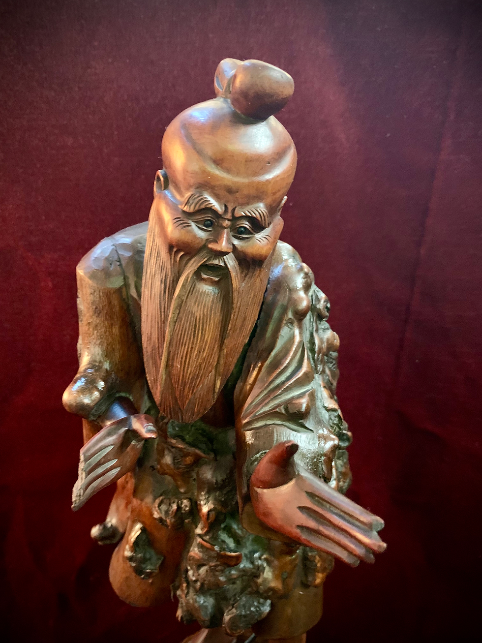 Thumbnail: 19th century large Chinese burr root wood carved Figure of Wise man. 