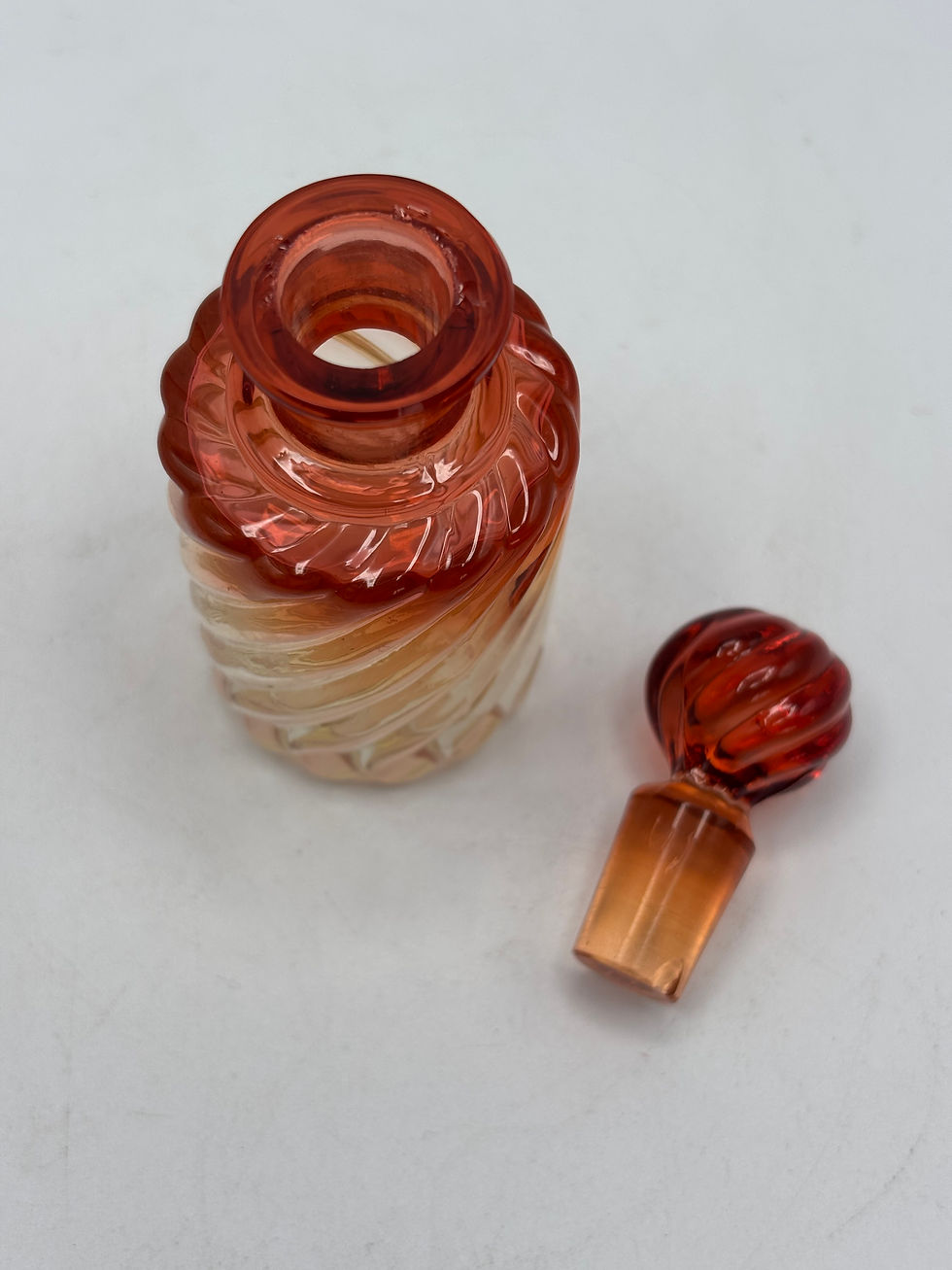 Thumbnail: Antique Baccarat Bamboo Twisted Amber too Clear Small Perfume Bottle. 