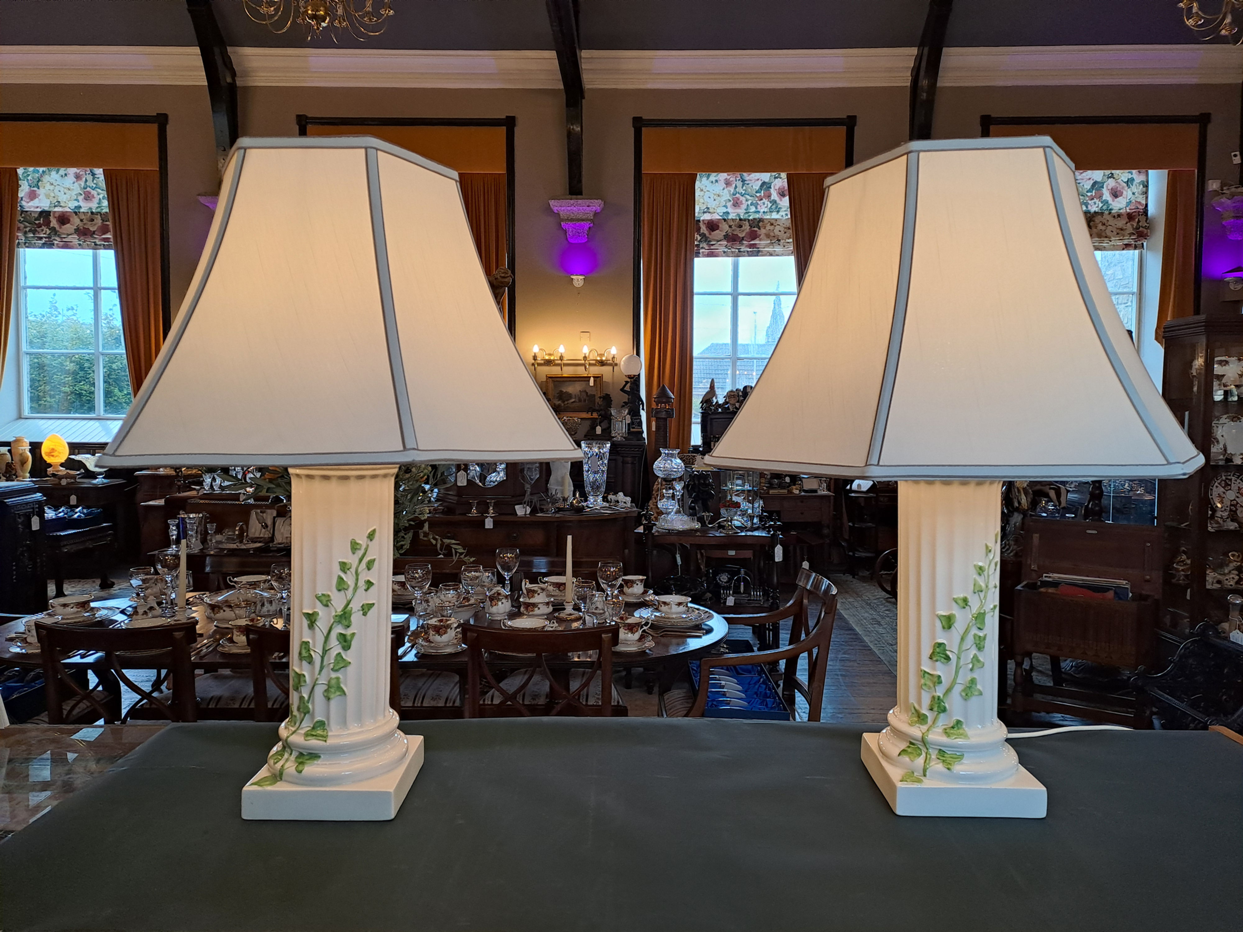 Pair of Italian Ivy Pillar Lamps