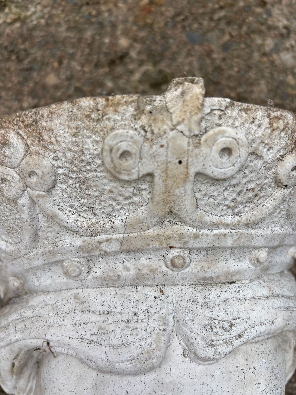 Thumbnail: Pair of cast concrete medieval king & Queen wall planters featuring a detailed c
