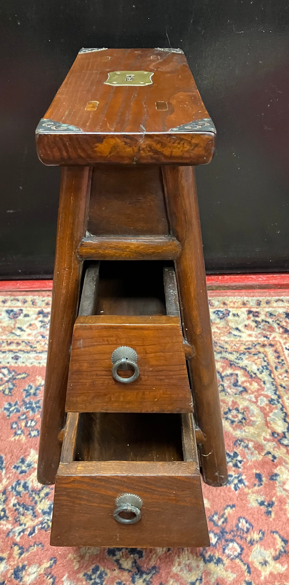 Thumbnail: Small Vintage Chinese Wooden Barbers Stool with Small Buddha Charm 