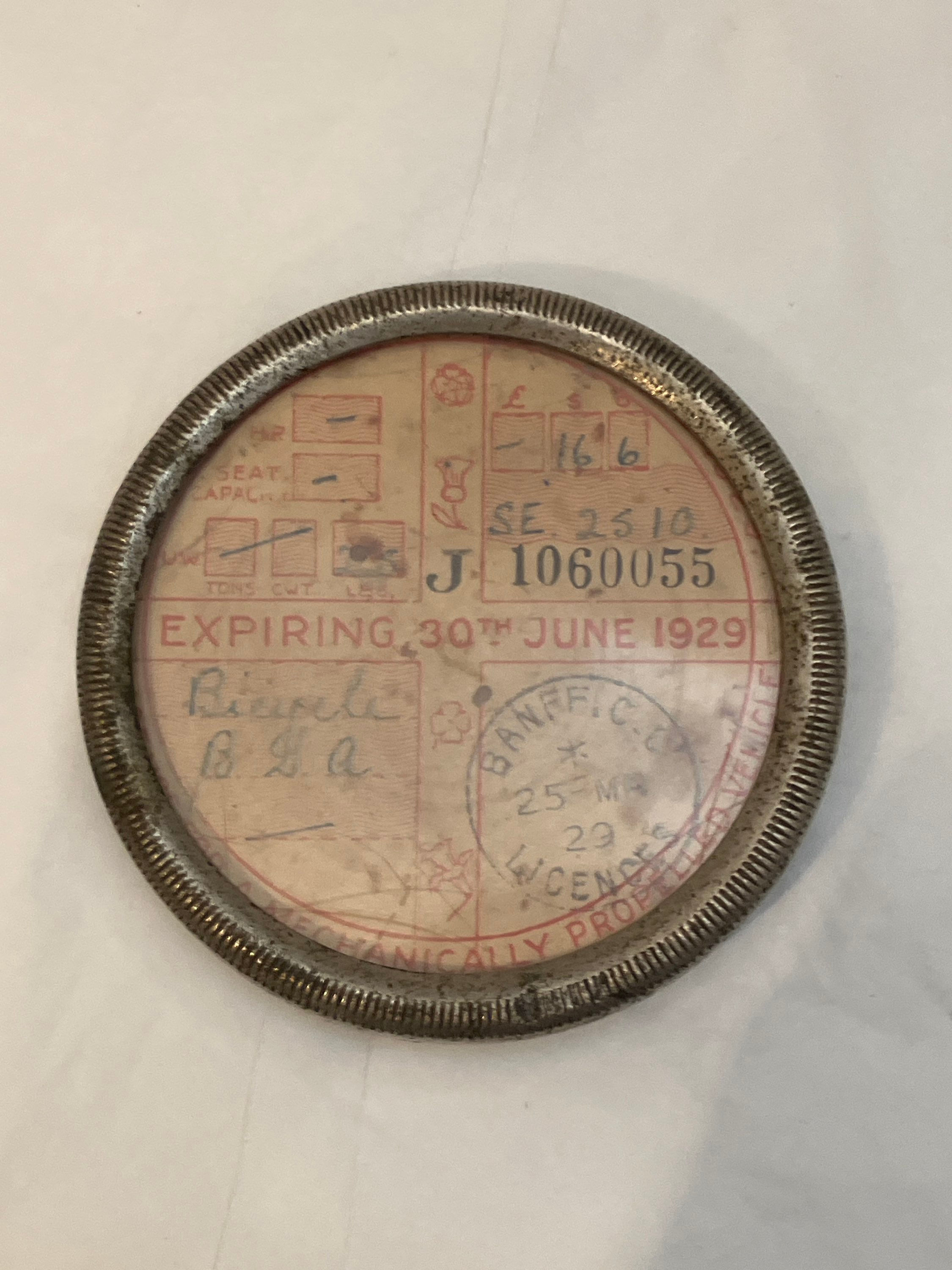 Antique Car Tax Disc from the 25th Of March 1929