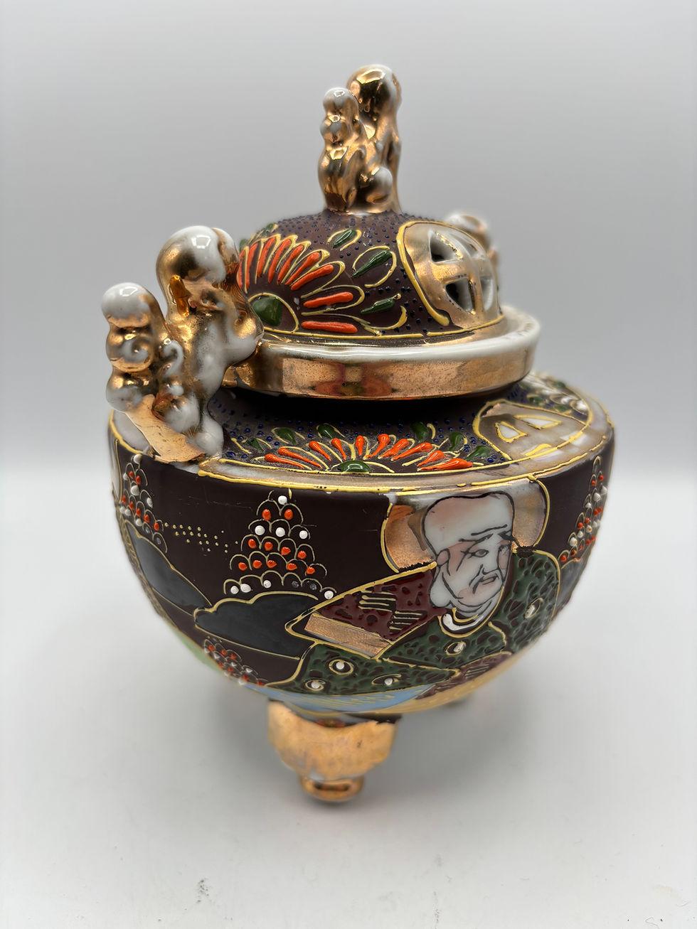 Thumbnail: Antique Satsuma incense burner with foo lions early 20th century Japanese