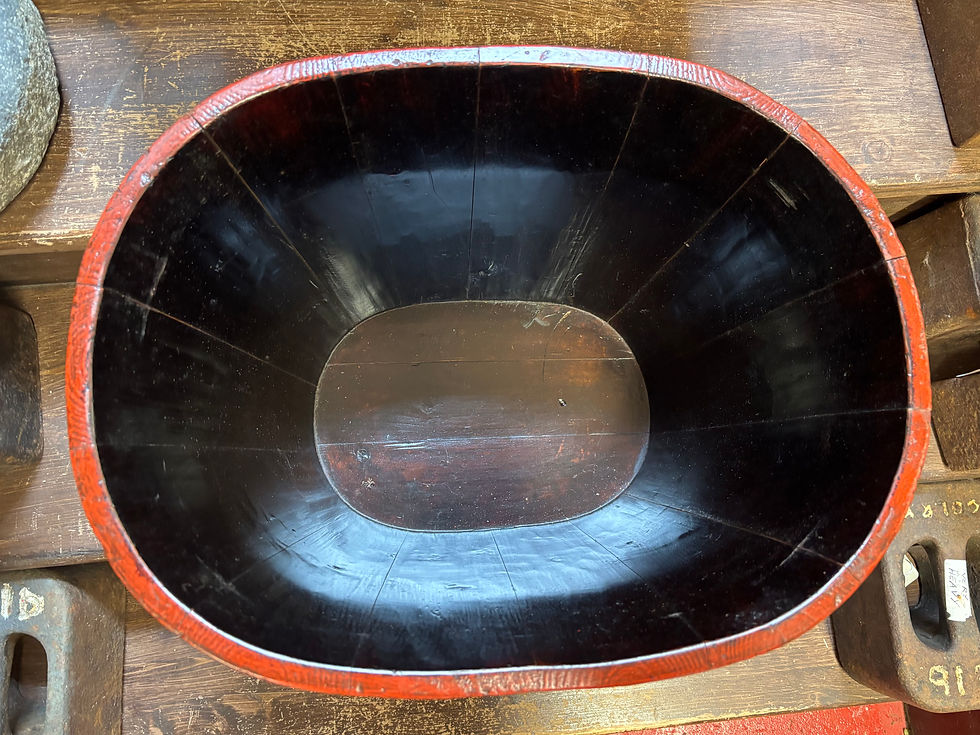 Thumbnail: Chinese Elmwood Baby Bath 19th Cent With Removable Bath & Storage Base