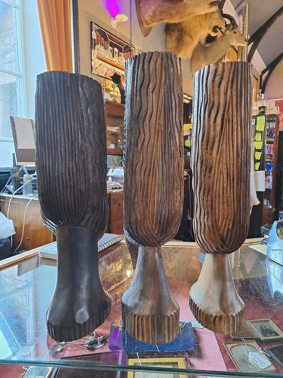 Thumbnail: Set of 3 Large Hand Carved Wooden African Heads