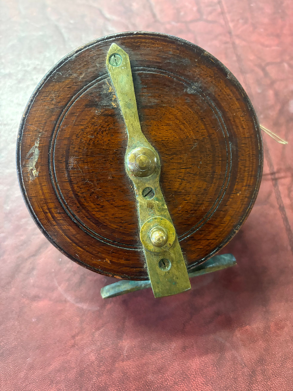 Thumbnail: Large Antique Victorian Mahogany Fishing Reel with Intact Fishing Line