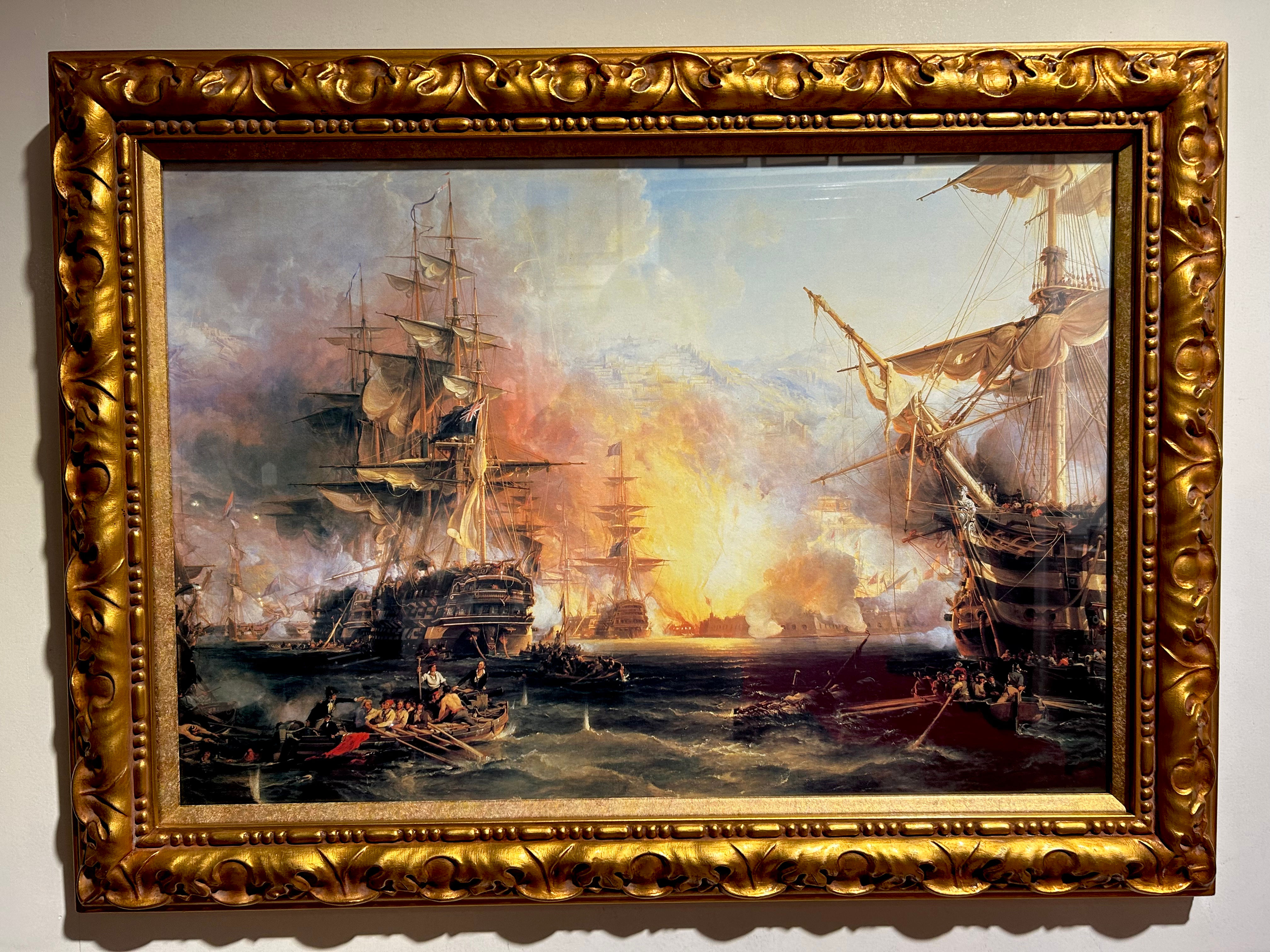 Framed Print Of The Bombardment of Algiers By George Chambers In Gilt Frame