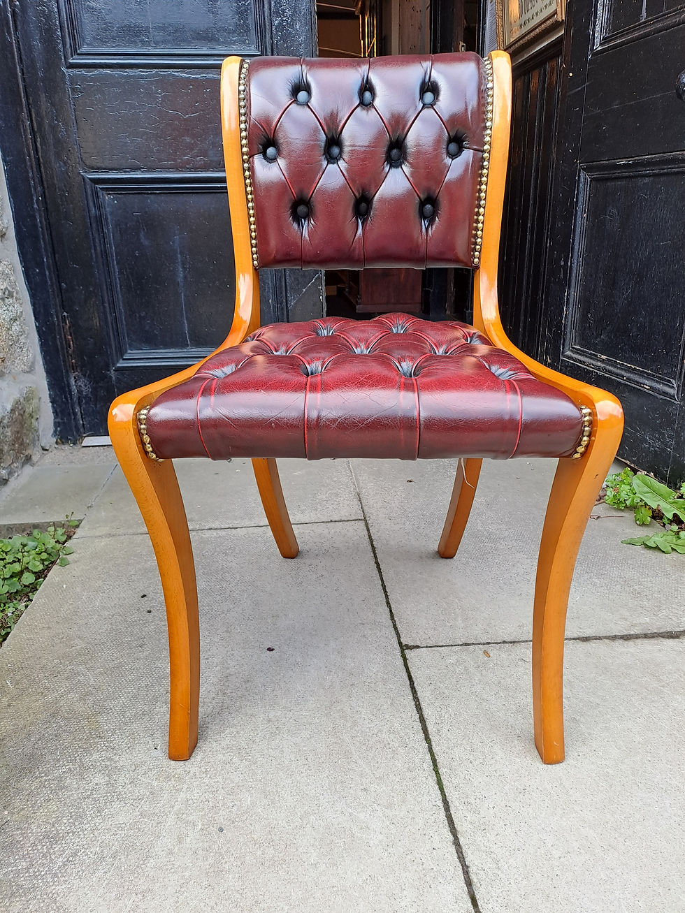 Thumbnail: Vintage Yew Leather Button Backed Chair