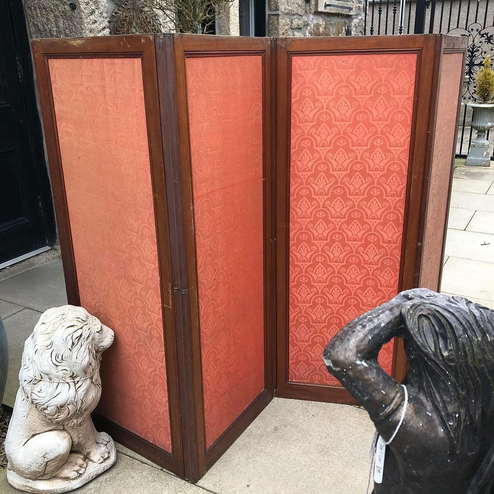 Thumbnail: Victorian dark oak upholstered 4 panel screen.