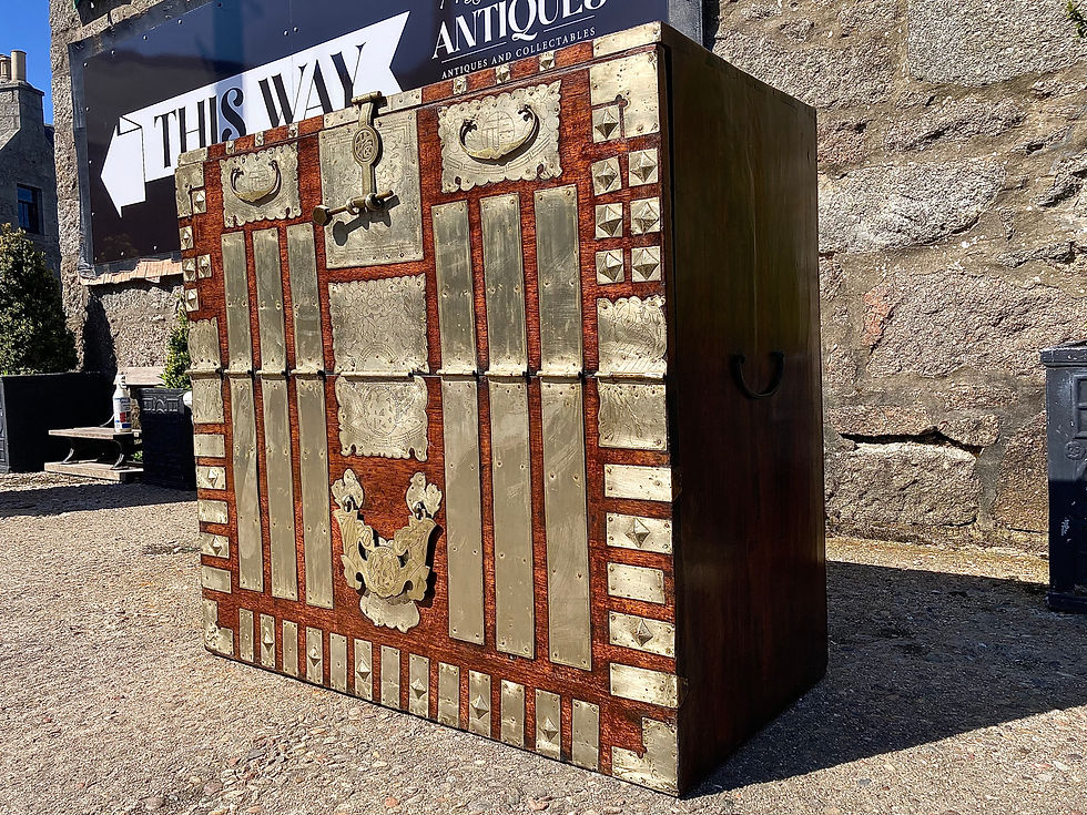 Thumbnail: Antique Northern Korean White Brass Bandaji Chest Oriental Style Furniture 