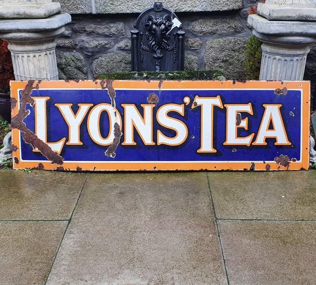 Antique Very Rare, Large Commercial Lyons Tea Sign