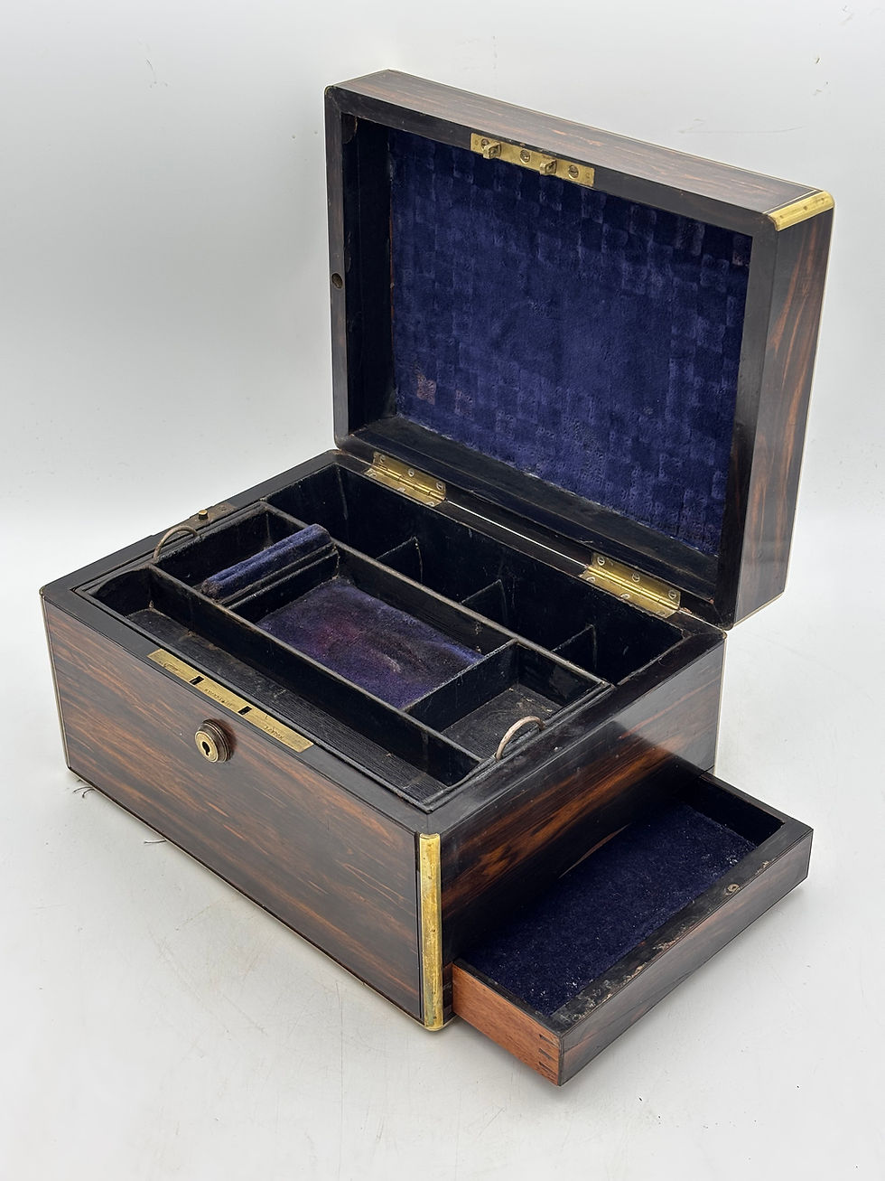 Thumbnail: Victorian Coromandel jewellery box retailed by Sampson Mordan & Co, London. Inla