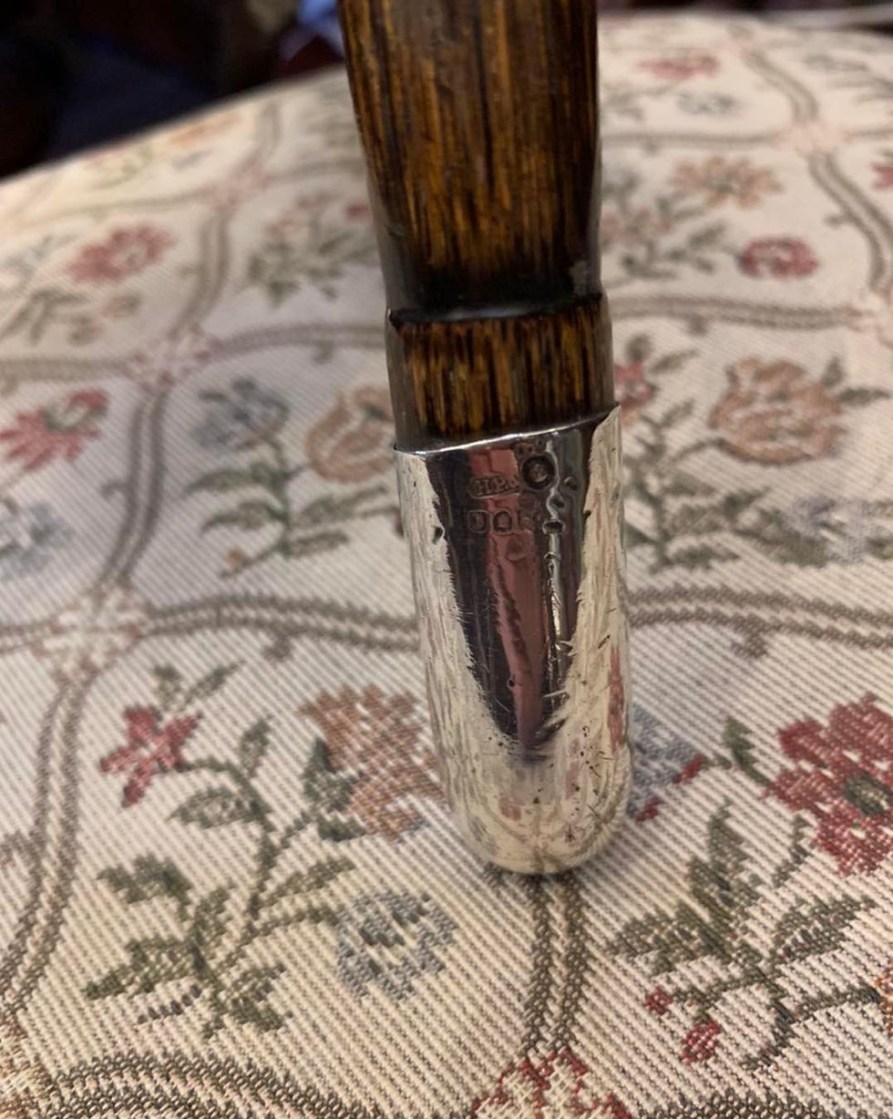 Thumbnail: Antique Silver Jewelry   Topped Cane Walking Stick.