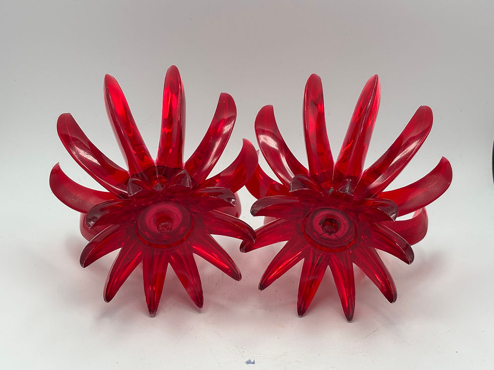 Thumbnail: Pair of Vintage Friedel Ges Gesch 1960s Red Lucite Plastic Sputnik Candlestick H