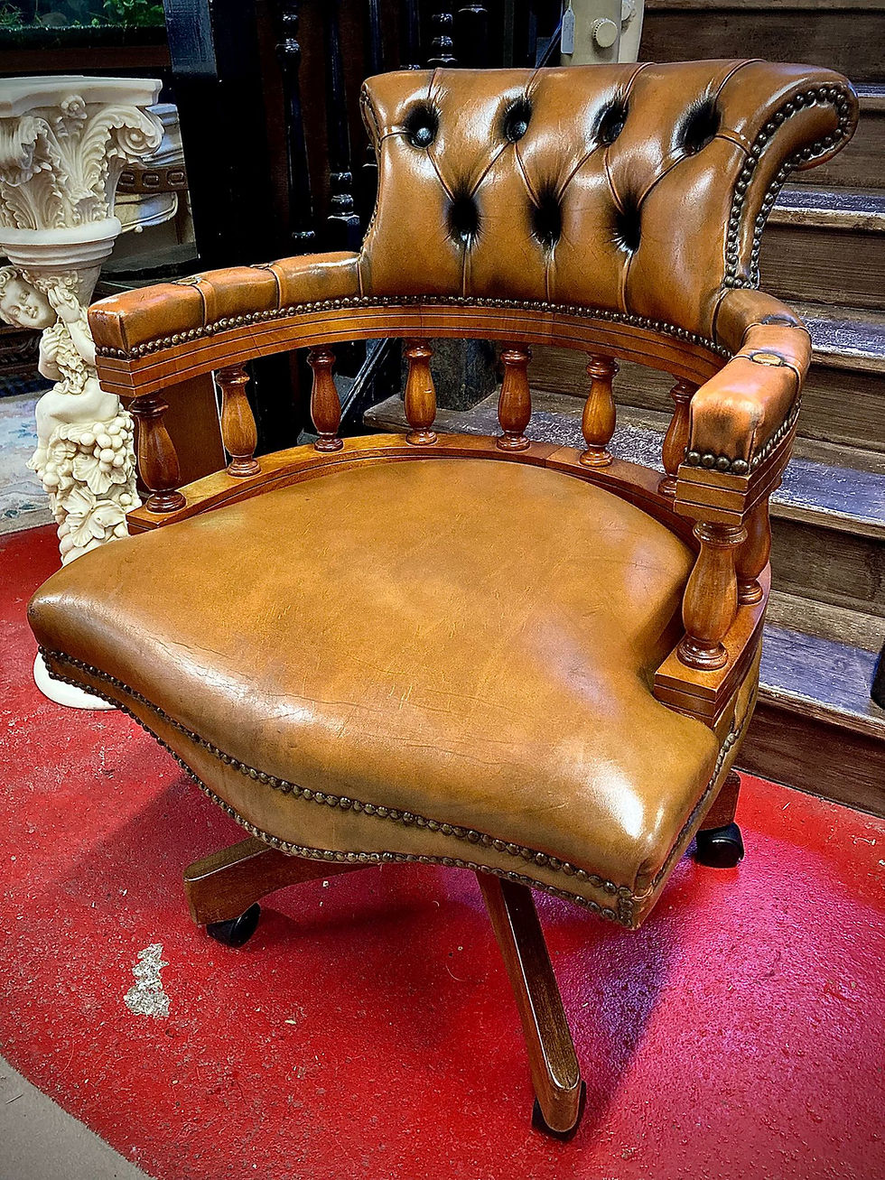 Thumbnail: Tan Leather Office Captain's Swivel Chair