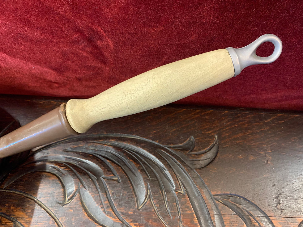 Thumbnail: Vintage Le Creuset Large Brown Emamel Skillet /Frying Pan with Wooden Handle