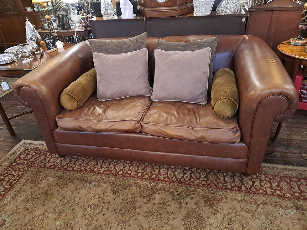 Thumbnail: Brown Leather Two Seat Sofa With Small Mark on Right Seat Cushion Chesterfield 