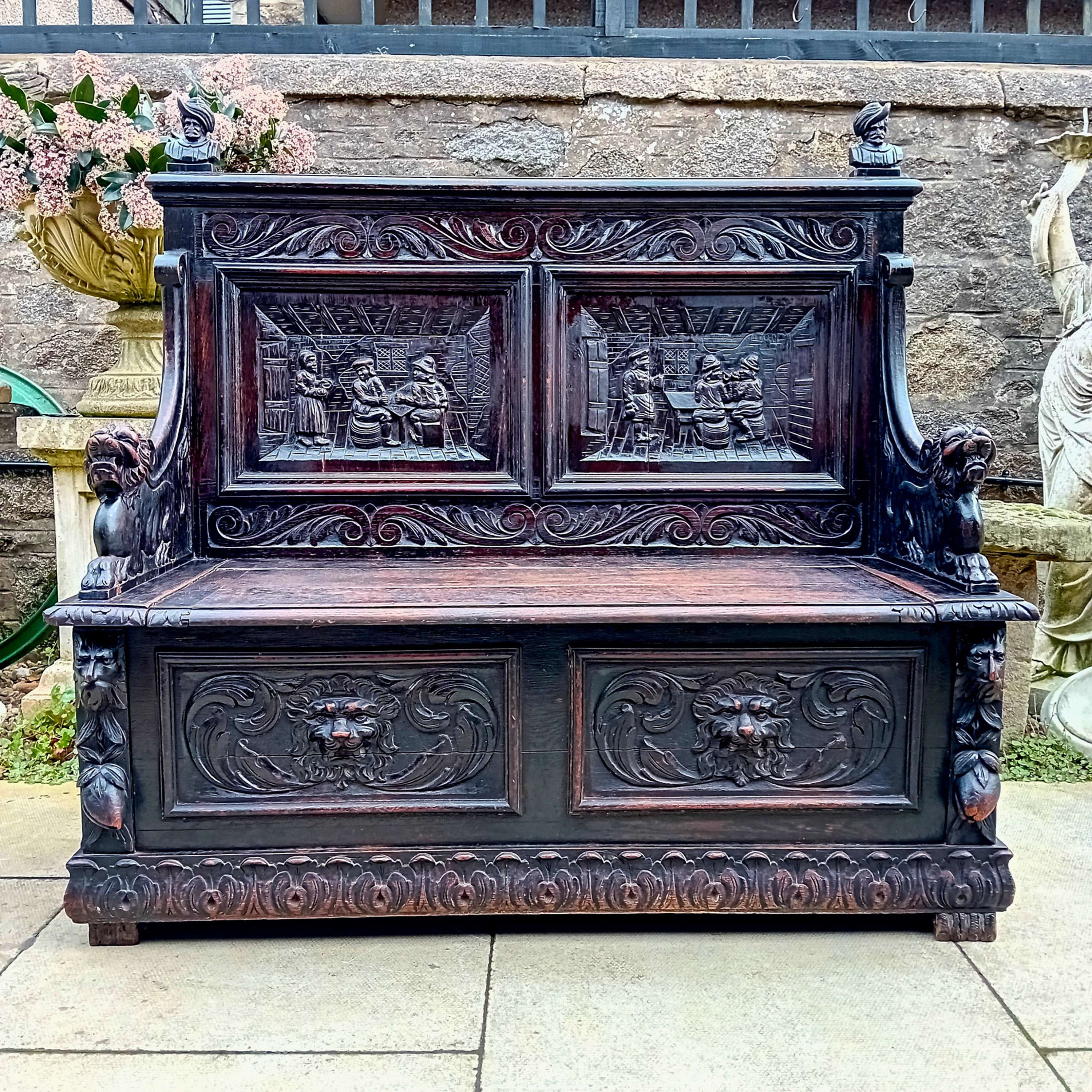 18th Century Jacobean Oak Flemish Bench Settle