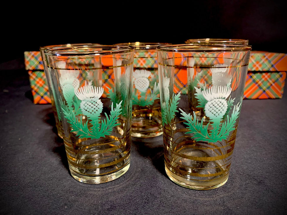 Set of 5 Small Vintage scottish Thistle Glasses Strichen Antiques